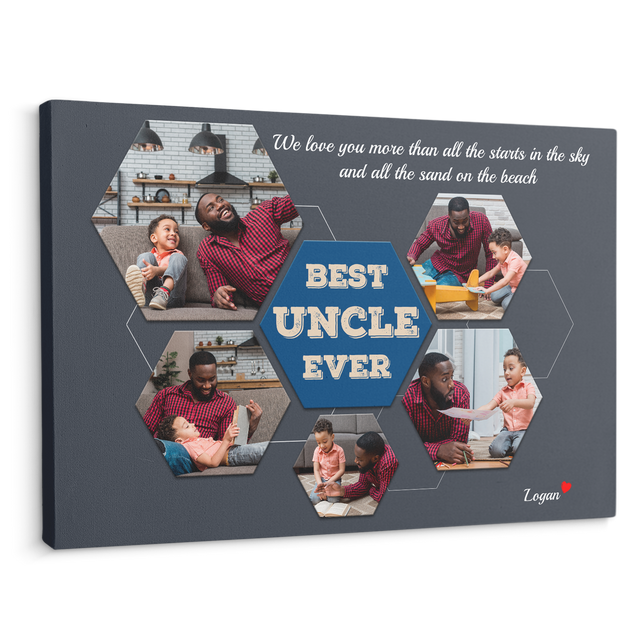 Best Uncle Ever Custom Photo - Customizable Navy Vintage Background Canvas
