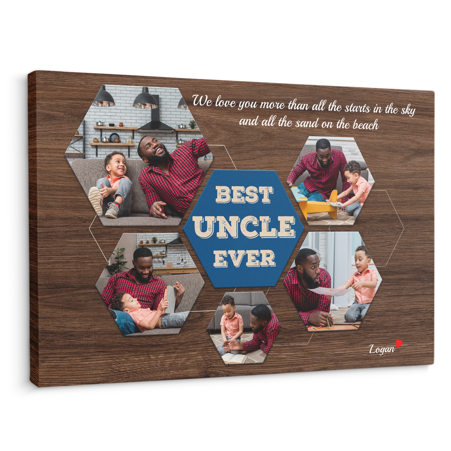 Best Uncle Ever Custom Photo - Customizable Dark Wood Background Canvas