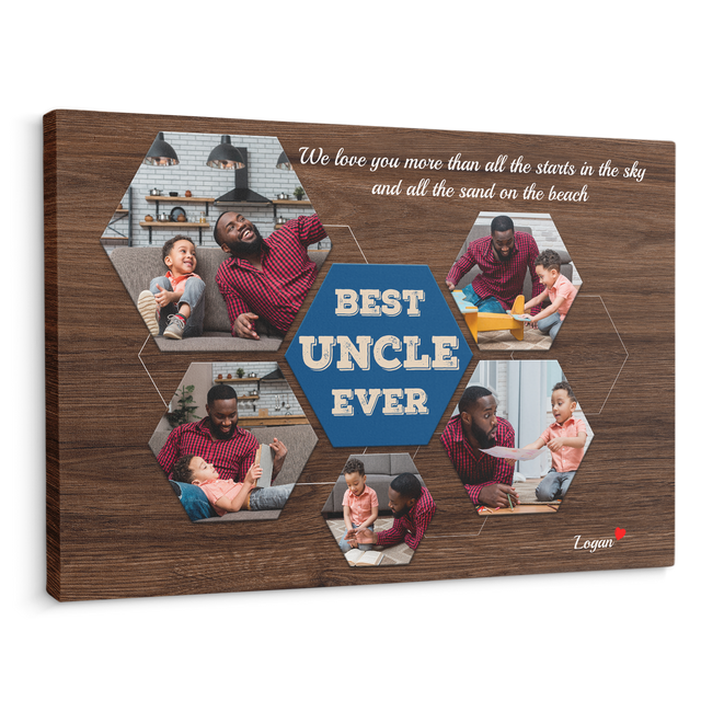 Best Uncle Ever Custom Photo - Customizable Dark Wood Background Canvas