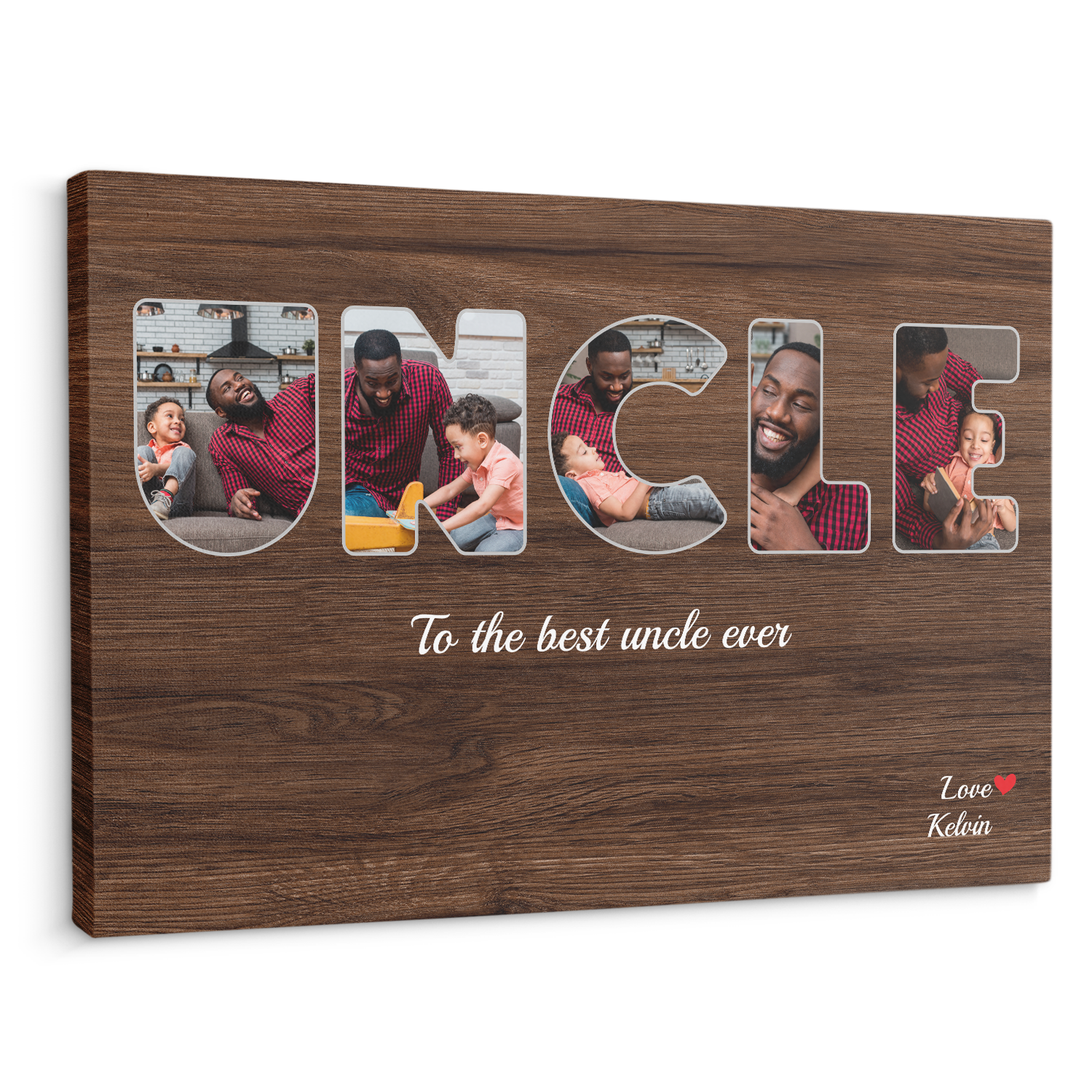 Uncle Custom Photo - Customizable Dark Wood Background Canvas