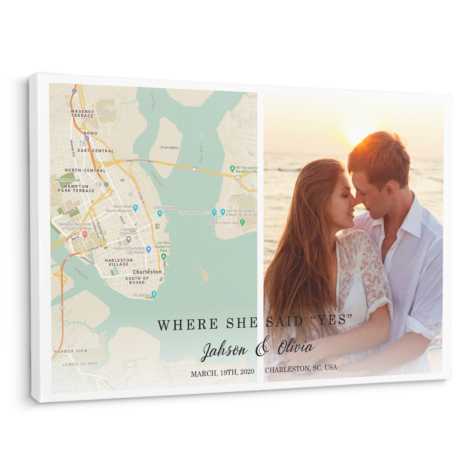 Custom Map Print, Customizable Text And Photo Canvas