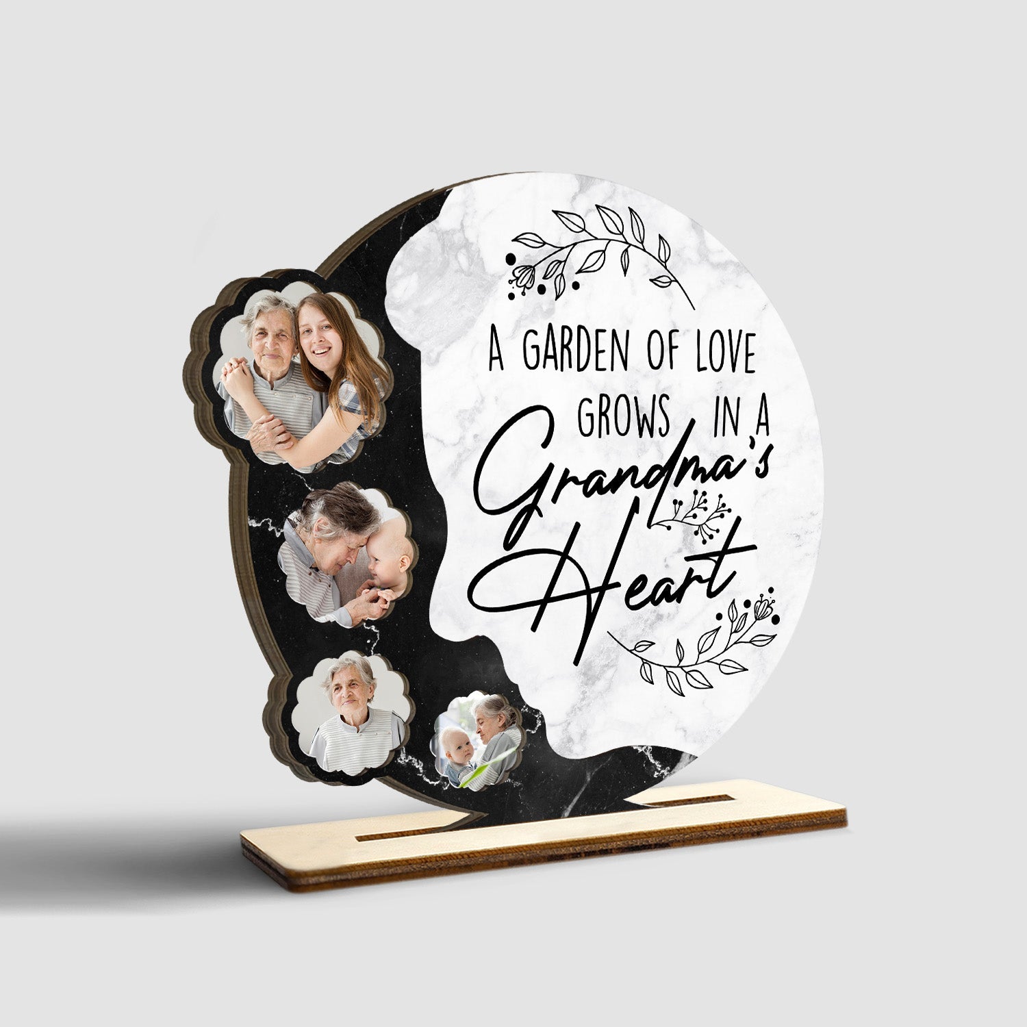 A Garden Of Love Grows In A Grandma's Heart, Custom Photo Collage, Wooden Plaque 3 Layers