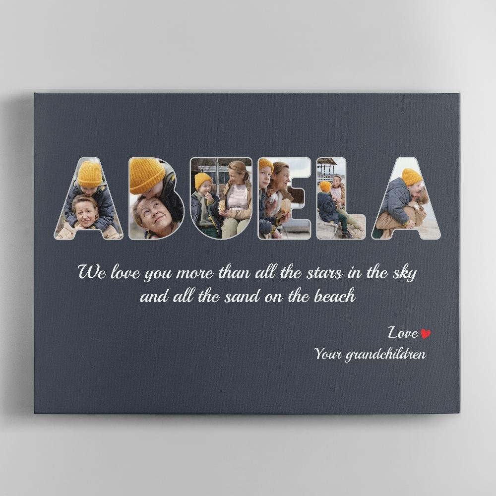 Abuela Custom Photo - Personalized Name And Text Canvas Wall Art