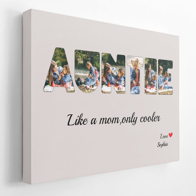 Auntie Custom Photo - Personalized Light Grey Background Canvas