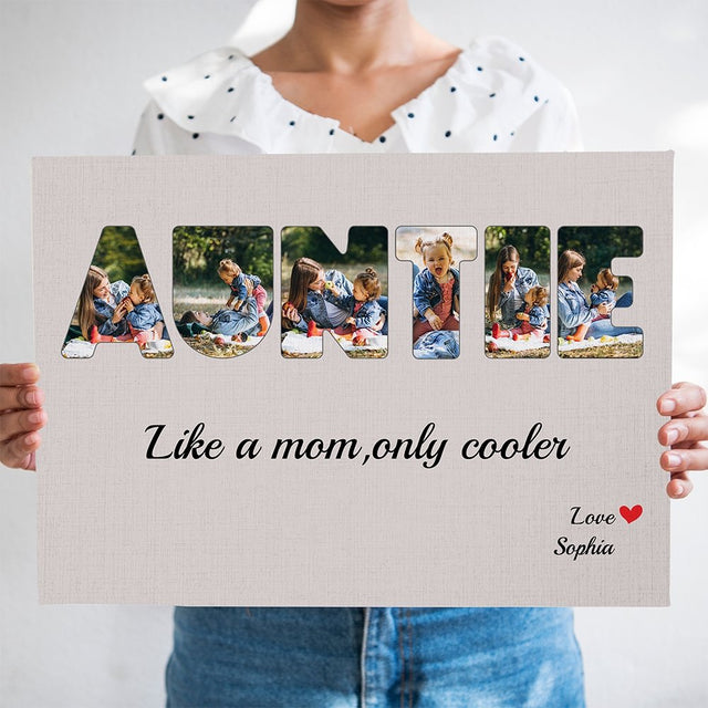 Auntie Custom Photo - Personalized Light Grey Background Canvas