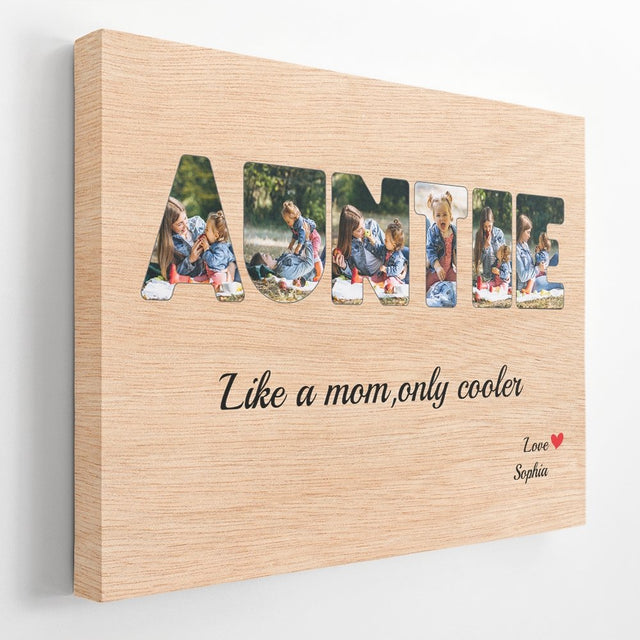 Auntie Custom Photo - Personalized Light Wood Background Canvas