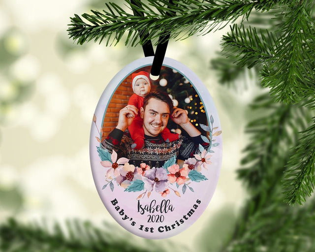 Baby's 1st Christmas Custom Photo And Text Decorative Christmas Oval Ornament 2 Sided