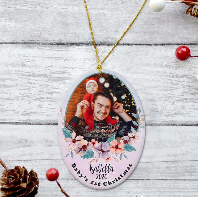 Baby's 1st Christmas Custom Photo And Text Decorative Christmas Oval Ornament 2 Sided