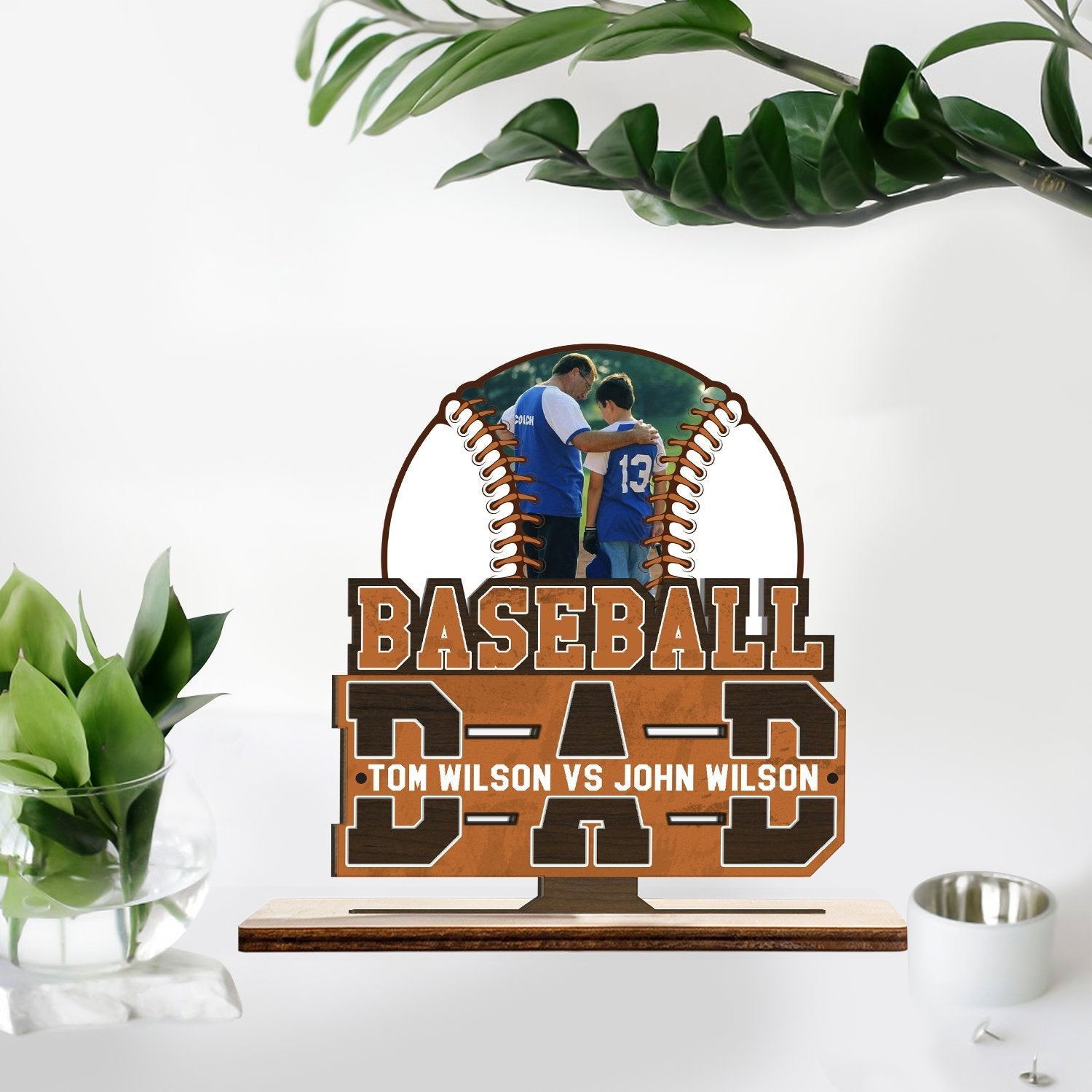 Baseball Dad, Custom Photo, Baseball Shape, Wooden Plaque 3 Layers