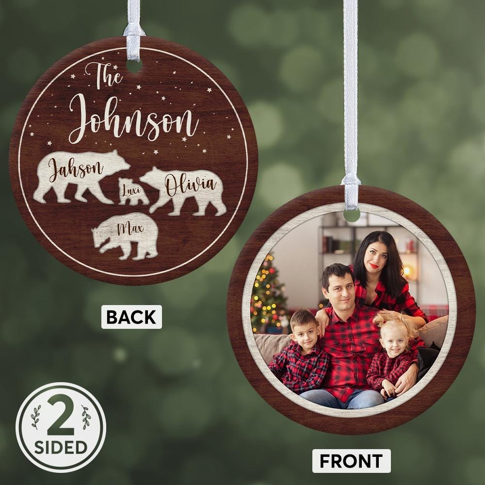 Bear Family Custom Photo And Text Decorative Christmas Circle Ornament 2 Sided