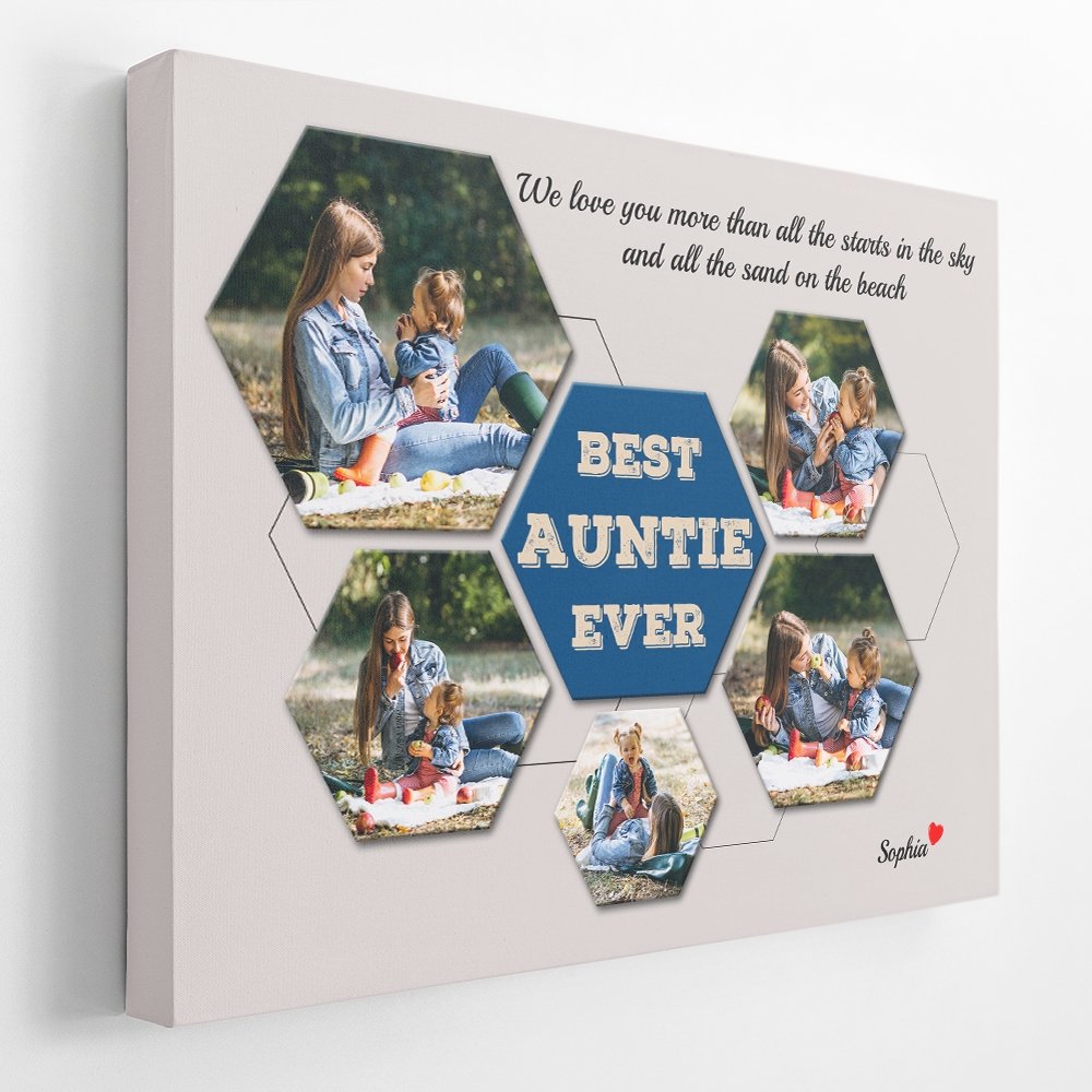 Best Auntie Ever Custom Photo - Personalized Light Grey Background Canvas