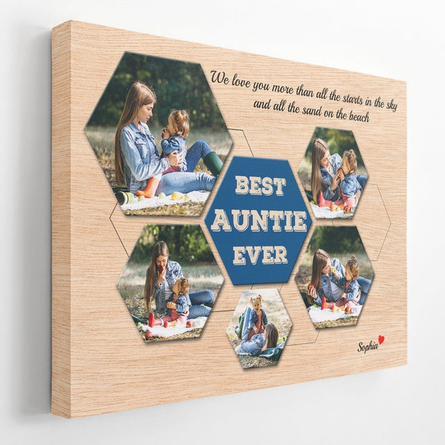 Best Auntie Ever Custom Photo - Personalized Light Wood Background Canvas