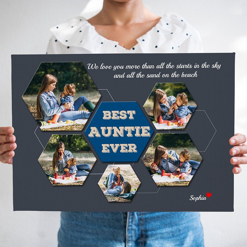 Best Auntie Ever Custom Photo - Personalized Navy Vintage Background Canvas