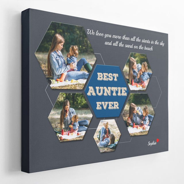 Best Auntie Ever Custom Photo - Personalized Navy Vintage Background Canvas