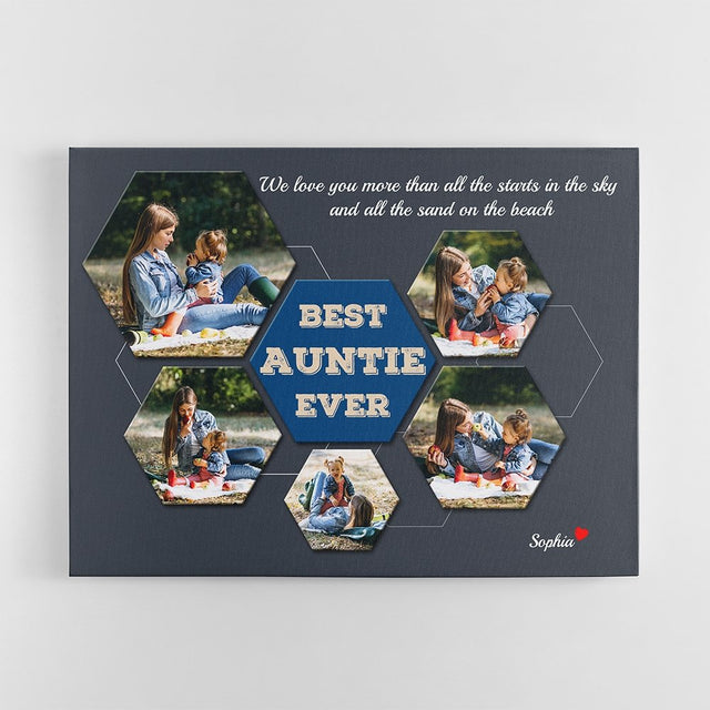 Best Auntie Ever Custom Photo - Personalized Navy Vintage Background Canvas