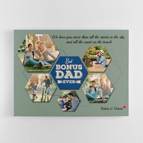 Best Bonus Dad Ever Custom Photo Collage - Personalized Vintage Green Background Canvas