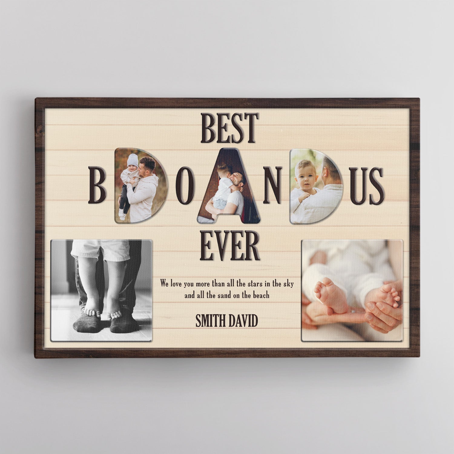 Best Bonus Dad Ever, Custom Photo - Personalized Name And Text Canvas Wall Art
