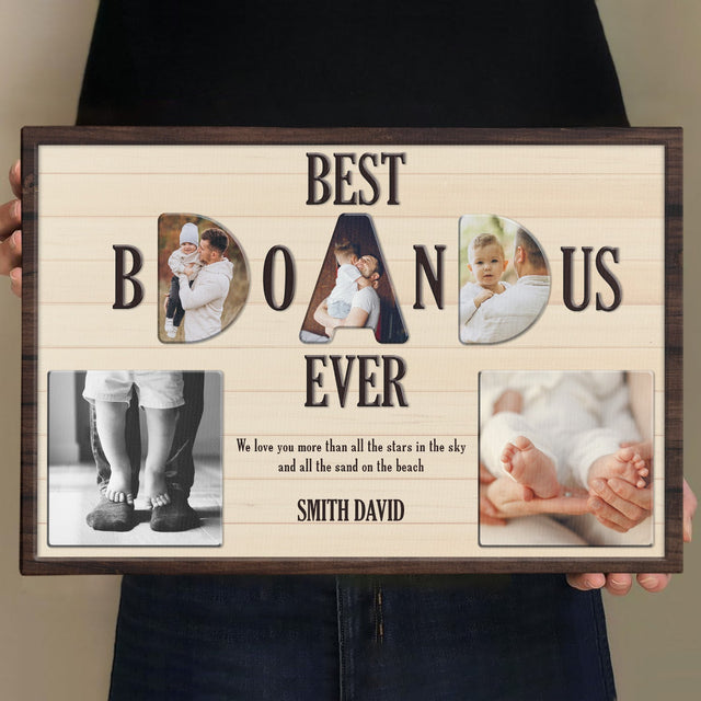 Best Bonus Dad Ever, Custom Photo - Personalized Name And Text Canvas Wall Art