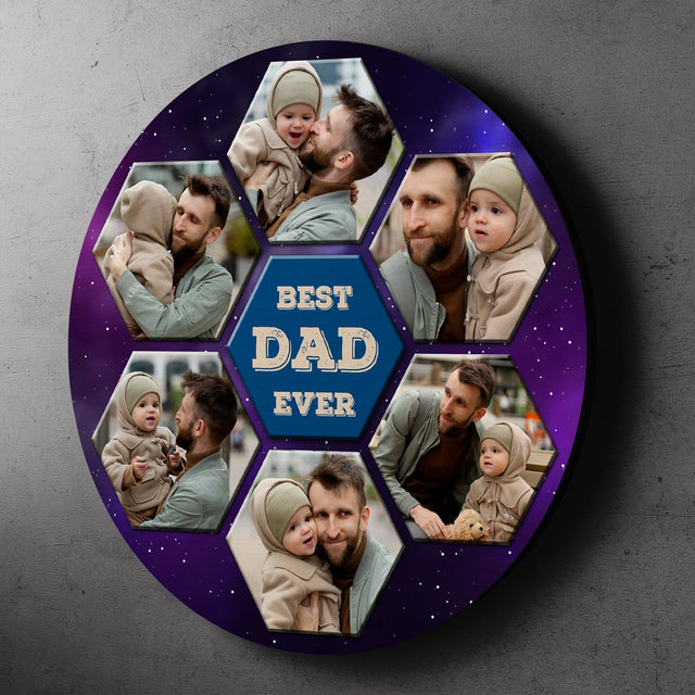 Best Dad Ever, Custom Photo Collage, Hexagon, Round Wood Sign
