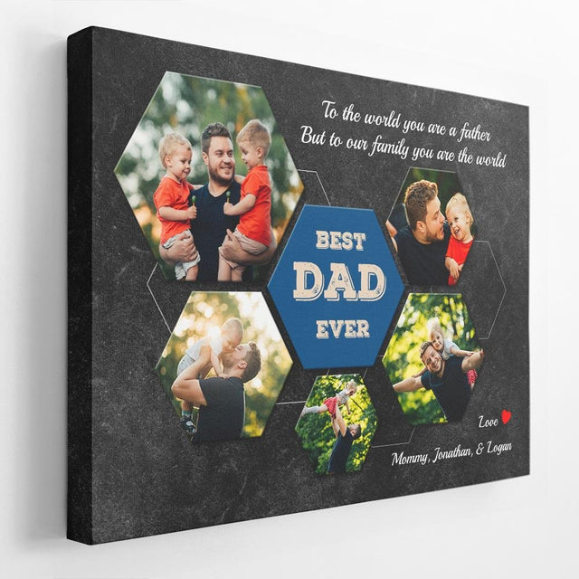 Best Dad Ever Custom Photo Collage - Personalized Black Wall Background Canvas