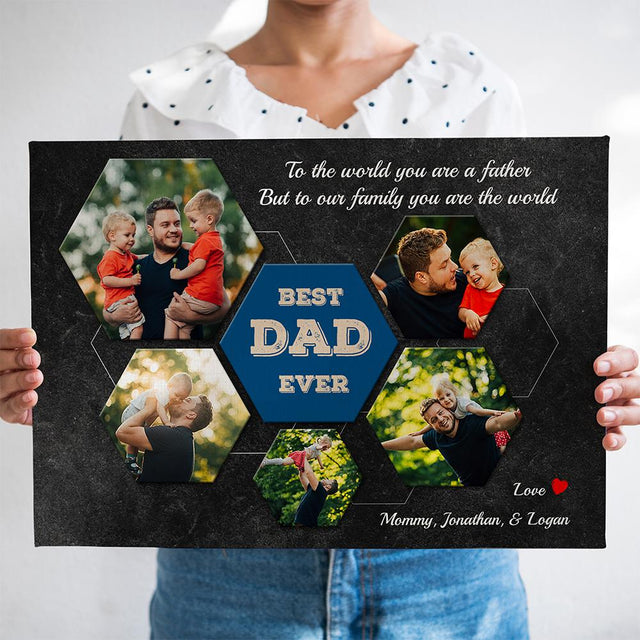 Best Dad Ever Custom Photo Collage - Personalized Black Wall Background Canvas