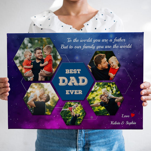 Best Dad Ever Custom Photo Collage - Personalized Galaxy Background Canvas