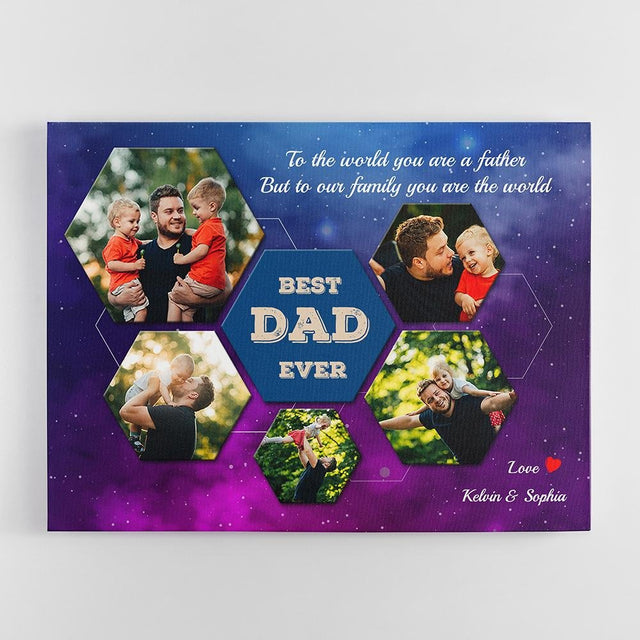 Best Dad Ever Custom Photo Collage - Personalized Galaxy Background Canvas