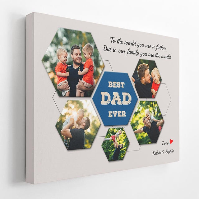 Best Dad Ever Custom Photo Collage - Personalized Light Grey Background Canvas