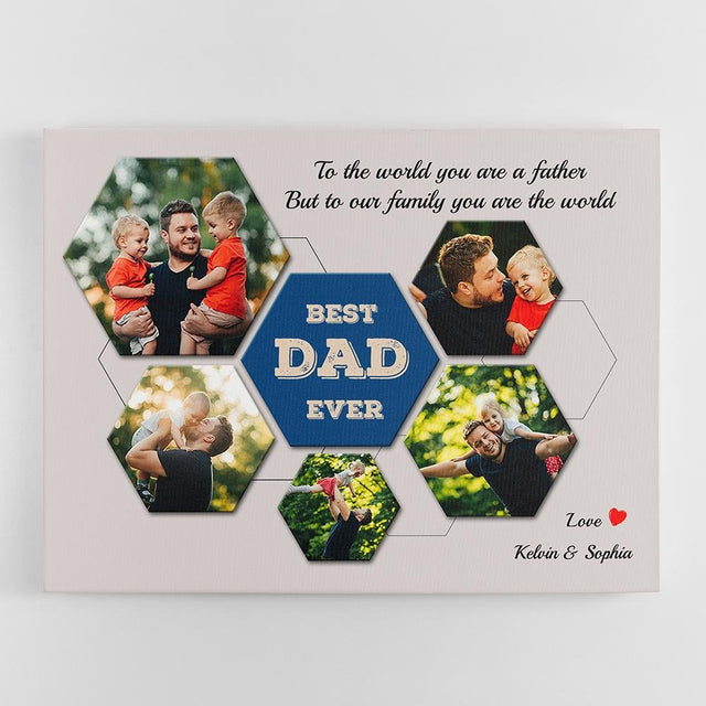 Best Dad Ever Custom Photo Collage - Personalized Light Grey Background Canvas