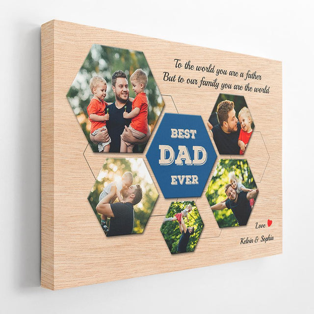 Best Dad Ever Custom Photo Collage - Personalized Light Wood Background Canvas