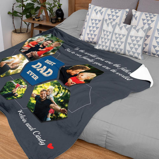 Best Dad Ever Custom Photo Collage - Personalized Name And Text Blanket