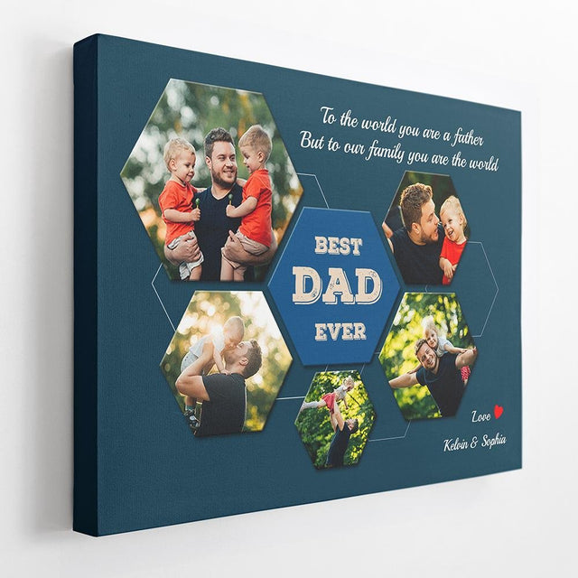 Best Dad Ever Custom Photo Collage - Personalized Navy Background Canvas