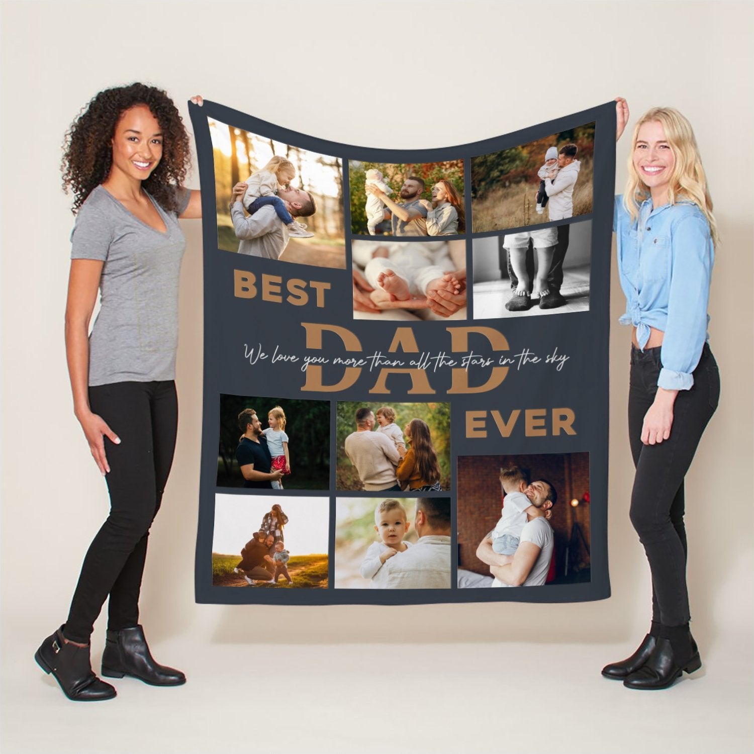 Best Dad Ever Custom Photo Collage, Personalized Text Blanket