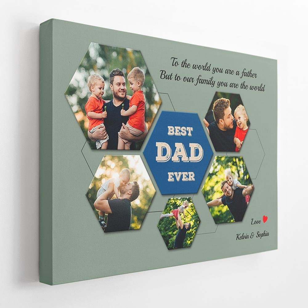 Best Dad Ever Custom Photo Collage - Personalized Vintage Green Background Canvas