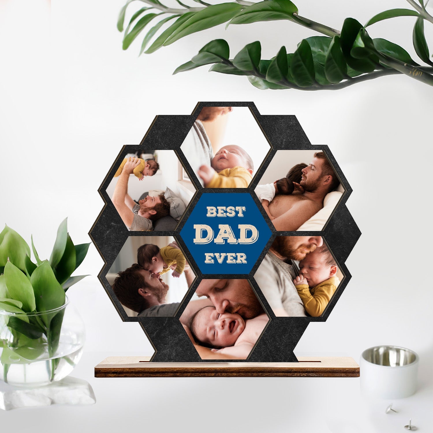 Best Dad Ever, Custom Photo, Hexagon, Wooden Plaque 3 Layers