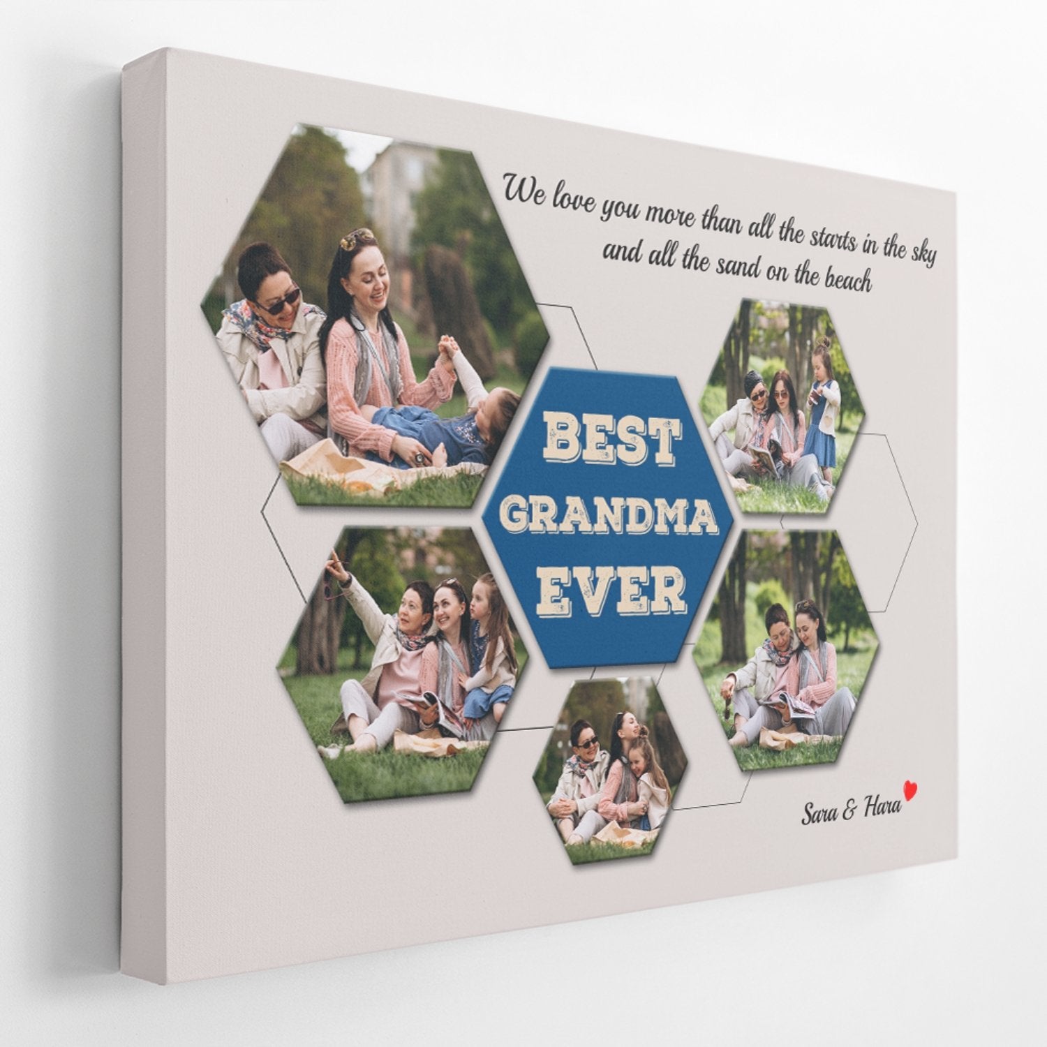 Best Grandma Ever Custom Photo - Personalized Light Grey Background Canvas