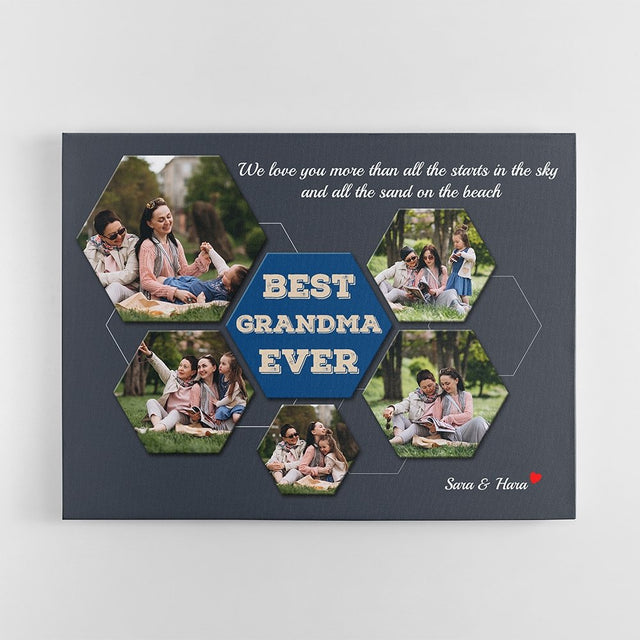 Best Grandma Ever Custom Photo - Personalized Navy Vintage Background Canvas