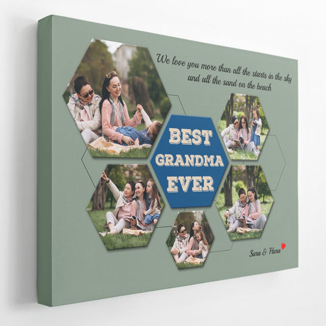 Best Grandma Ever Custom Photo - Personalized Vintage Green Background Canvas