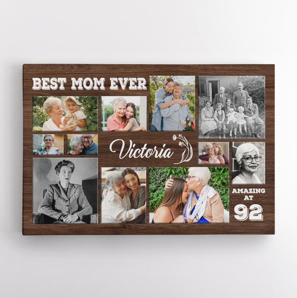Best Mom Ever, Custom Photo Collage, 11 Pictures, Personalized Name Canvas Wall Art