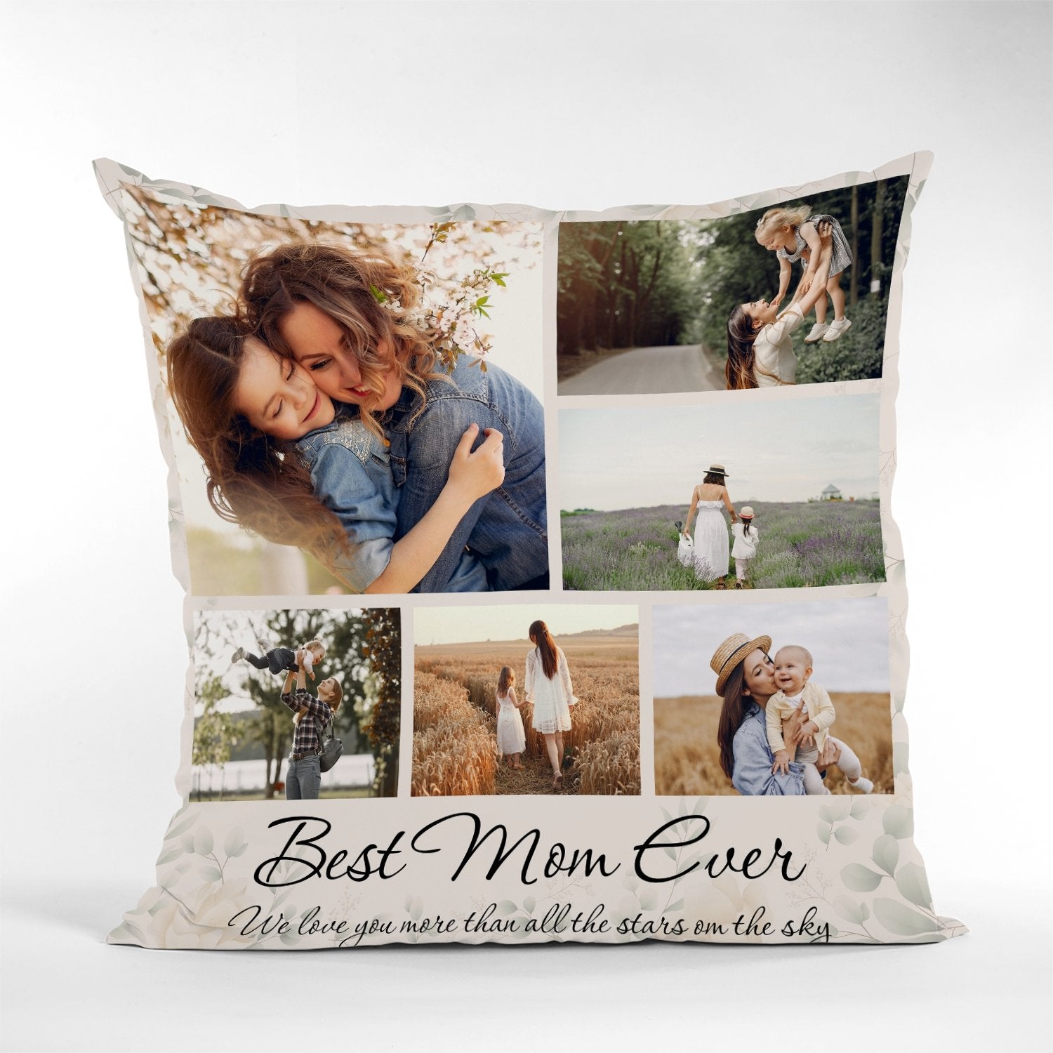 Best Mom Ever, Custom Photo Collage, 8 Pictures, Personalized Text Pillow