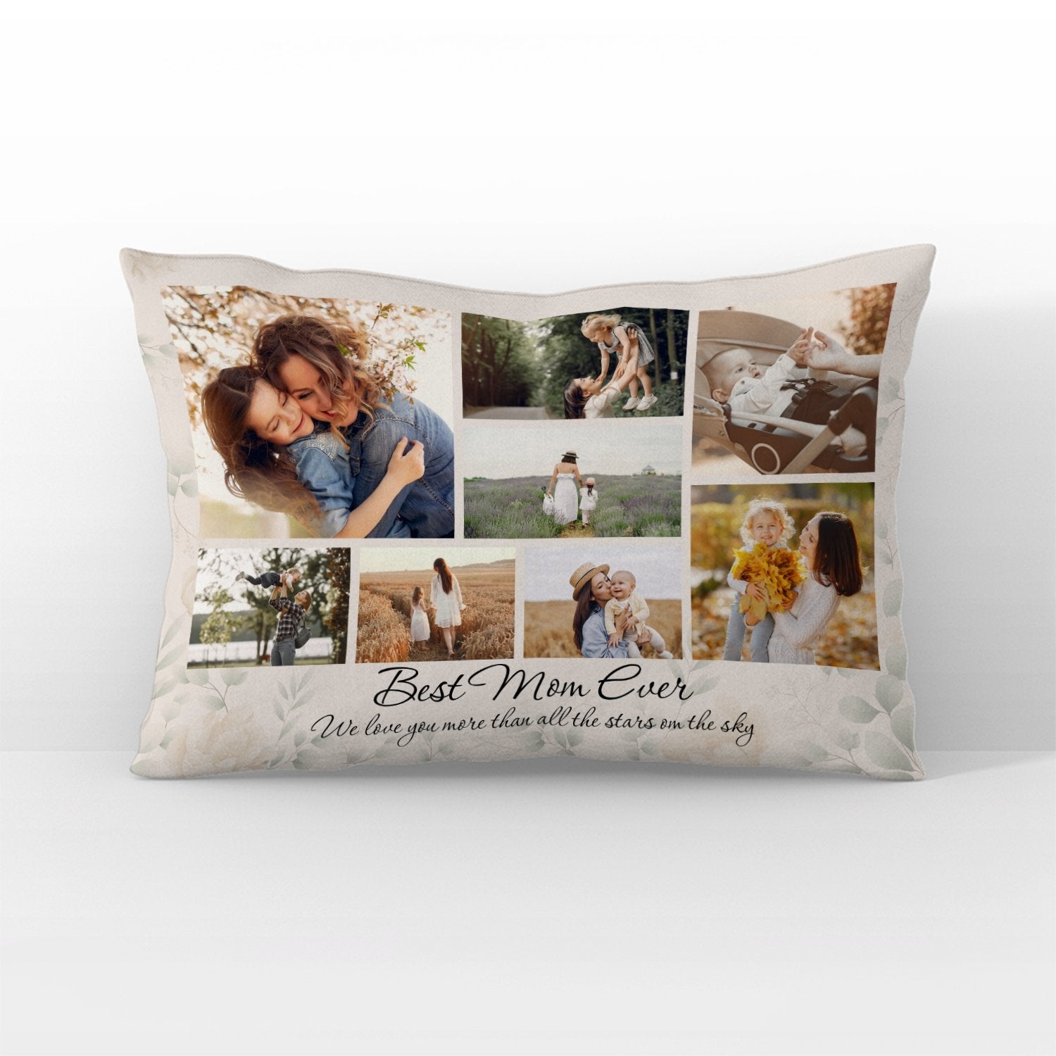 Best Mom Ever, Custom Photo Collage, 8 Pictures, Personalized Text Pillow