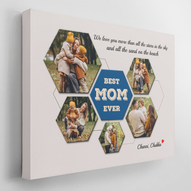 Best Mom Ever Custom Photo Collage - Personalized Light Grey Background Canvas