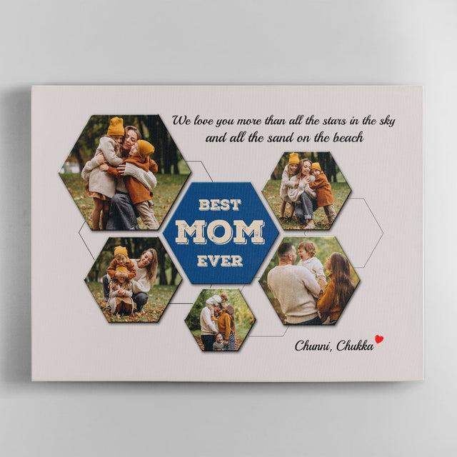 Best Mom Ever Custom Photo Collage - Personalized Light Grey Background Canvas