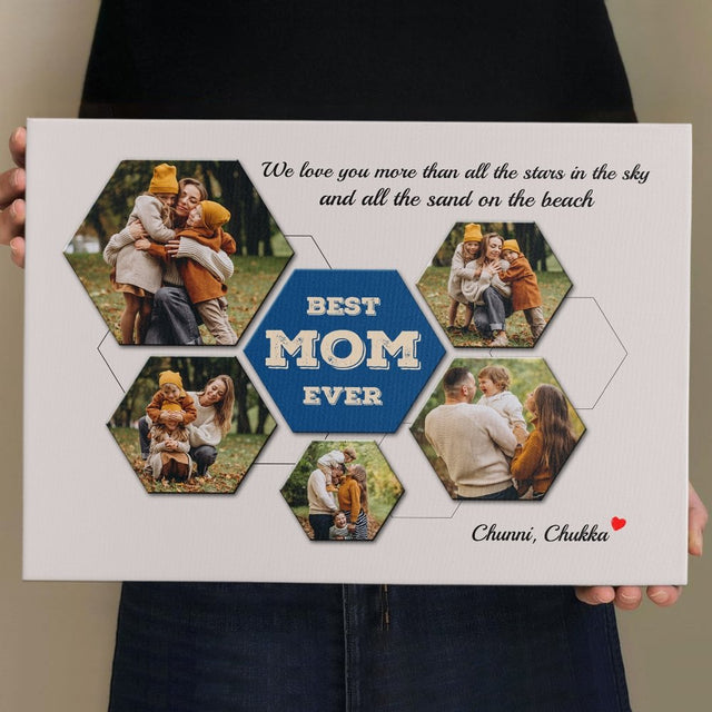 Best Mom Ever Custom Photo Collage - Personalized Light Grey Background Canvas