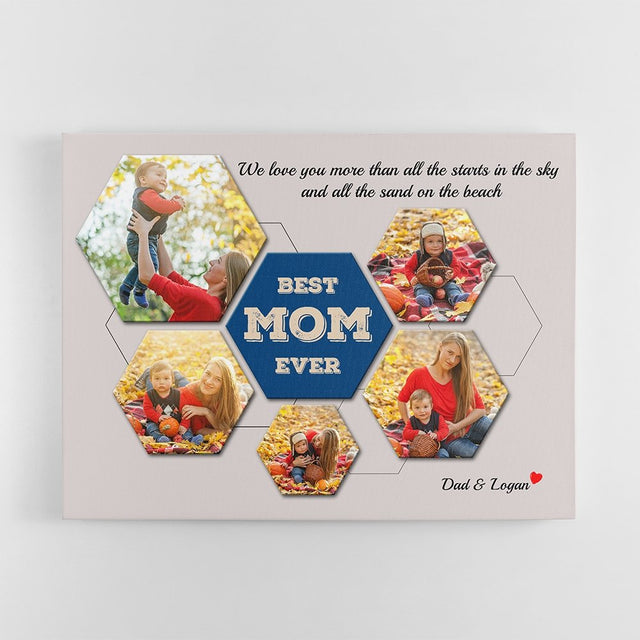 Best Mom Ever Custom Photo Collage - Personalized Light Grey Background Canvas