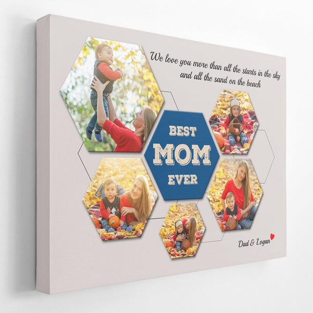 Best Mom Ever Custom Photo Collage - Personalized Light Grey Background Canvas