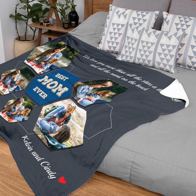 Best Mom Ever, Custom Photo Collage, Personalized Name And Text Blanket