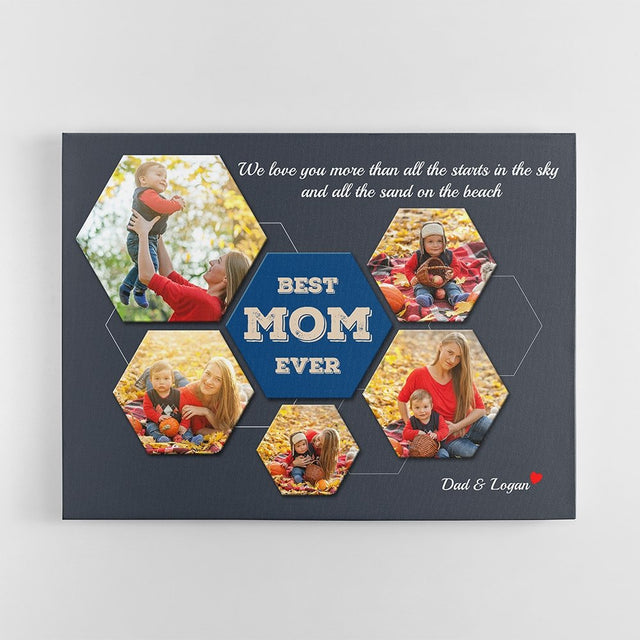 Best Mom Ever Custom Photo Collage - Personalized Navy Vintage Background Canvas