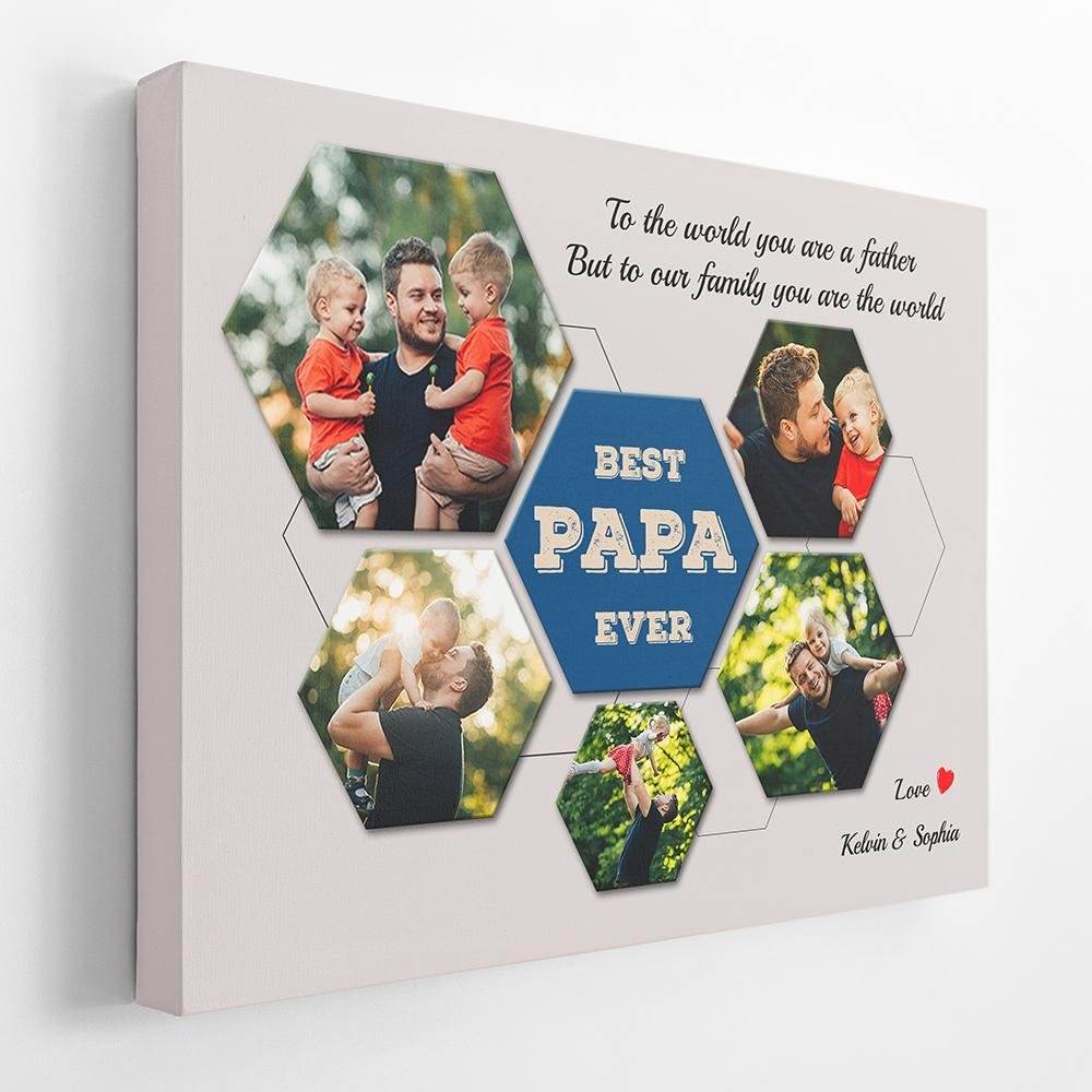 Best PAPA Ever Custom Photo Collage - Personalized Light Grey Background Canvas