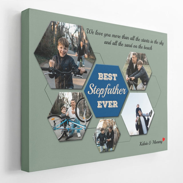 Best Stepfather Ever Custom Photo Collage - Personalized Vintage Green Background Canvas